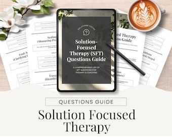 Guia de Perguntas sobre Terapia Focada em Soluções, Ferramentas de Terapia Baseadas em Pontos Fortes, Modelo Editável do Canva, Formato de Carta dos EUA, Para Estudantes de Terapia