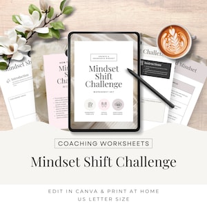 Mindset Shift Worksheet Canva template, Coaching Mental Health Wellness Life Coach Tools & Resources Self Development Editable Printable CW1