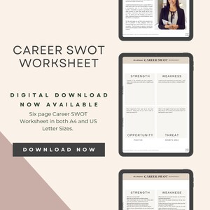 Career SWOT Worksheet for Coaches, Canva template, Freebie, Lead Magnet, Digital Download US Letter & A4 | NU11 DFY