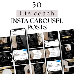 Instagram Carousel Canva Template for Life Coach or Course Creator Insta Aesthetic Black & Gold Seamless Design IG Feed