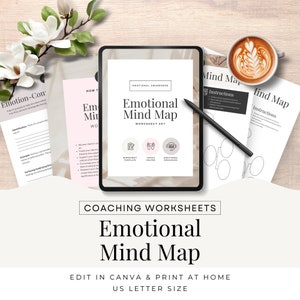 Coaching Worksheet Emotional Mind Map, Canva template, Emotional Regulation, Coach Tools & Resources Self Development Editable Printable CW1
