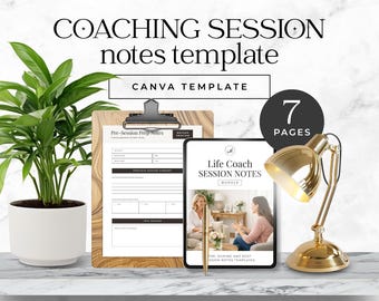 Coaching-Sitzung Notizen Vorlage, Coach Arbeitsblatt für Unterlagen vor und nach der Sitzung DIGITAL Download, Canva-Vorlage