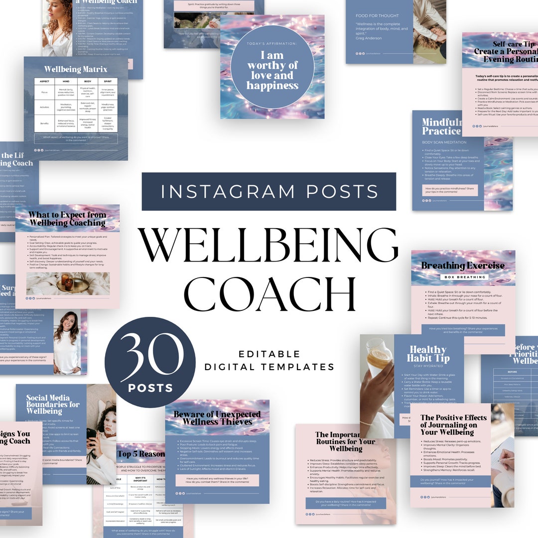 Wellbeing Coach Insta Template Canva Social Media Posts Editable Ig ...