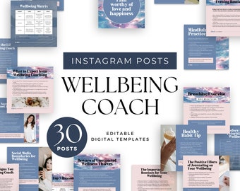 Wellbeing Coach Insta Template Canva Social Media Posts Editable Ig Coaching Instagram Feed Holistic Wellness Mindset IG Posts Editable
