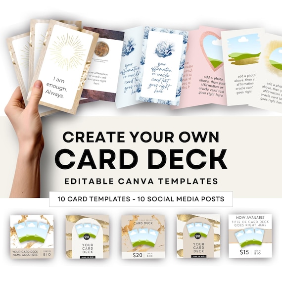 Card Deck Creator, Canva Template Card Deck, Editable Card Deck blanks with Printing Template, Matching Promotional Social Media Posts