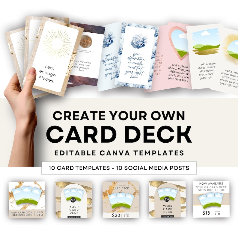 Card Deck Creator, Canva Template Card Deck, Editable Card Deck blanks with Printing Template, Matching Promotional Social Media Posts image 1