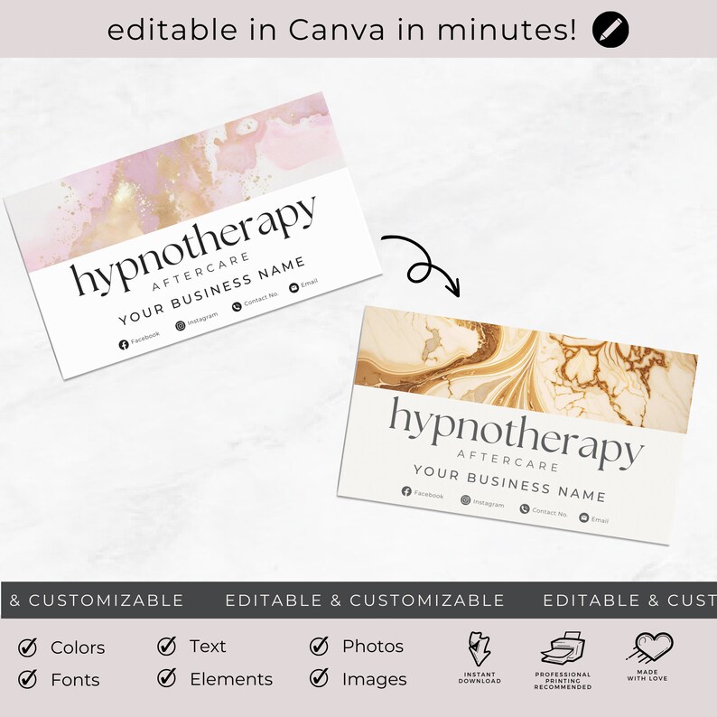 Hypnotherapy Aftercare Card for Clients, Post Hypnosis Instructions
