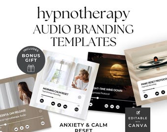 Hypnosis Audio Covers Canva Template Hypnotherapy Business MP3 Download Promo Hypnotherapist Anxiety Niche Editable Graphics