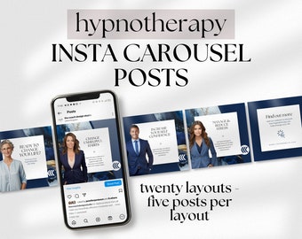 Post di carosello ipnoterapeuta, modello Canva modificabile di coinvolgimento IG Ipnoterapia Business, feed Instagram interattivo, Navy Blue Gold NG