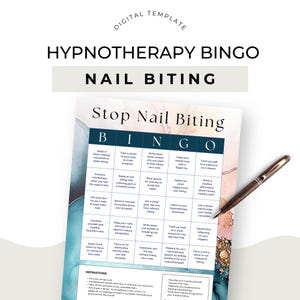 Nail Biting Hypnotherapy Client Freebie Hypnosis for Habit Improvement Sales Funnel Lead Magnet Bingo Card Canva Template Business Promotion