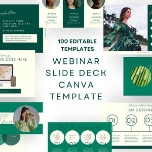 Webinar Vorlage & Slide Deck Template Canva, Kurs Präsentation Vorlagen, Meisterklasse und Workshop Vorlage Bundle, Grün | EE13