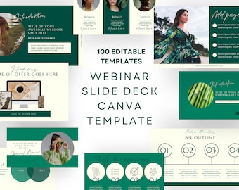 Webinar Template & Slide Deck Template Canva, Course Presentation Templates, Masterclass and Workshop Template Bundle, Green | EE13