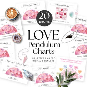 Tabelle del pendolo dell'amore stampabili, pacchetto di rabdomanzia relazionale, strumento di intuizione in stile tarocchi per la divinazione della mente inconscia in formato PDF