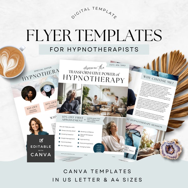 Flyer for Hypnotherapist Canva Template, Hypnotherapy Marketing, Hypnosis Promo, Small Business Printable, Services Info Discount offer TE