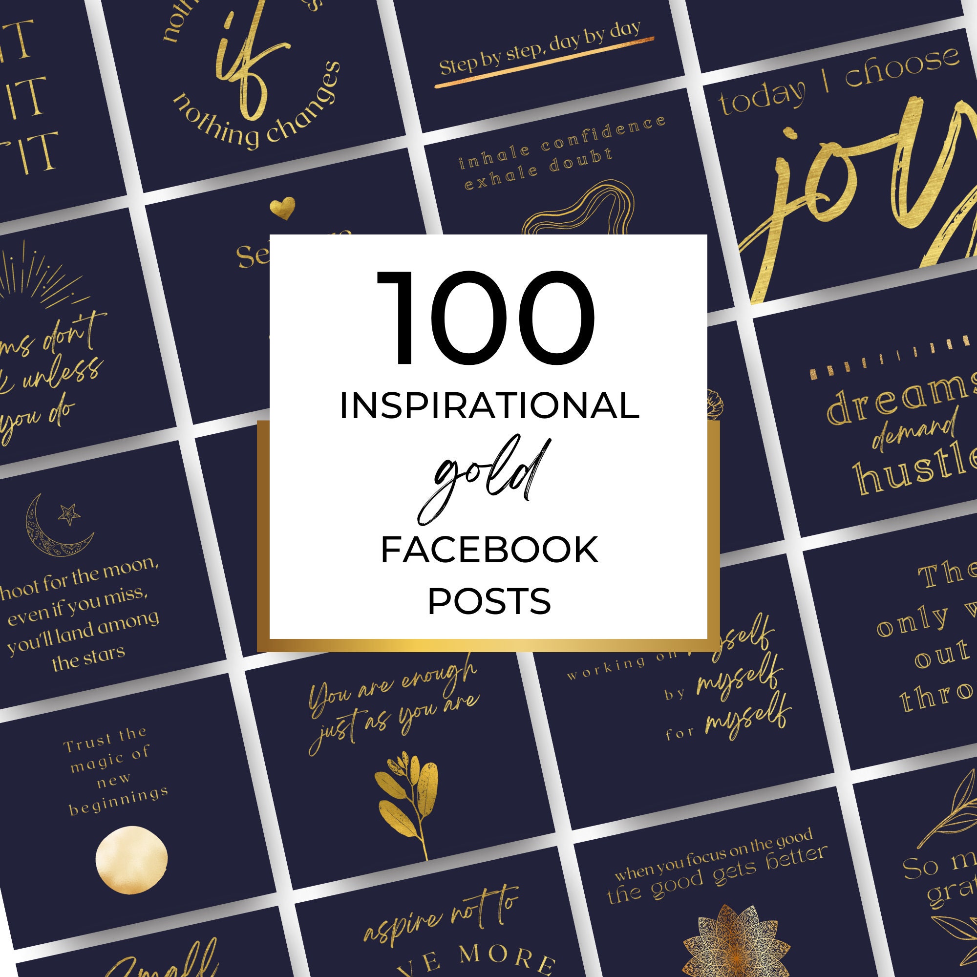 Citations inspirantes pour votre groupe Facebook ou votre abonnement, en bleu marine et or, téléchargement numérique | BL03
