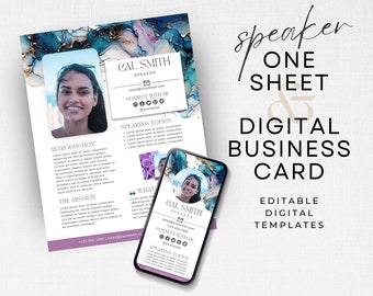 Speaker One sheet bio Coach profile Facebook Group Speaker Podcast guest DIGITAL business card Canva template Alcohol Ink INSTANT DOWNLOAD