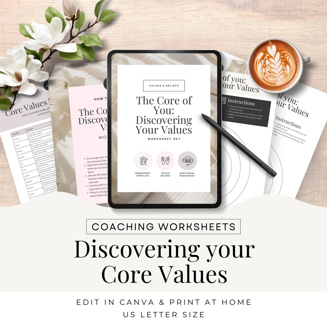 Core Values Exercise, Mindset Coach Worksheet Tools & Resources, Values ...