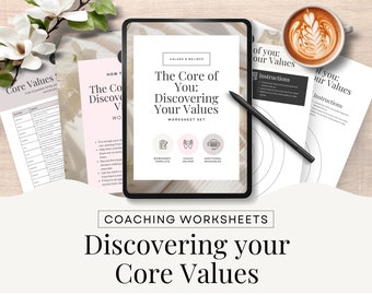 Core Values Exercise, Mindset Coach Worksheet Tools & Resources, Values Personal Growth, Therapist Handout Canva Template Editable  CW1