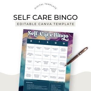 Wellbeing Bingo Lead Magnet Canva Template for Health Coach Self-Care Freebie Client Welcome Blogger Download Editable US Letter
