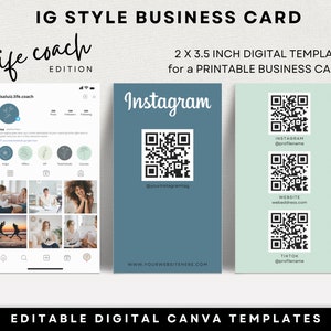 Printable IG format Biz Card Style for Life Coaches Business Card Canva Template, Coach Branding and Marketing, Teal Editable DIY