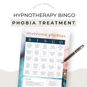 Hypnotherapist Overcome Phobias Client Freebie Hypnotherapy Phobia Treatment Sales Funnel Lead Magnet Bingo Card Challenge Canva Template