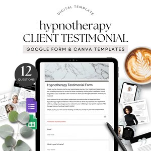 Hypnotherapist Client Testimonial form template, Google Form for Hypnotherapy Feedback Hypnosis Social Proof Questions Customer Marketing LM
