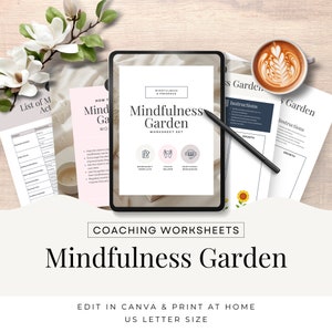 Mindfulness Worksheet Canva template, Wellness Wellbeing Present, Life Coach Tools & Resources Self Development Editable Printable CW1