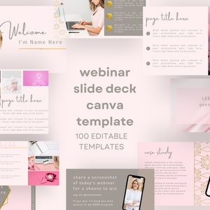 Webinar Vorlage & Slide Deck Template Canva, Kurs Webinar Präsentationsvorlagen, Masterclass und Workshop Template Bundle, Pink | PP06