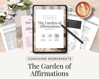 Skapa ditt eget affirmationsarbetsblad, positiva deklarationer, Canva-mall, självutveckling, livscoachningsverktyg, resurser, redigerbara CW1
