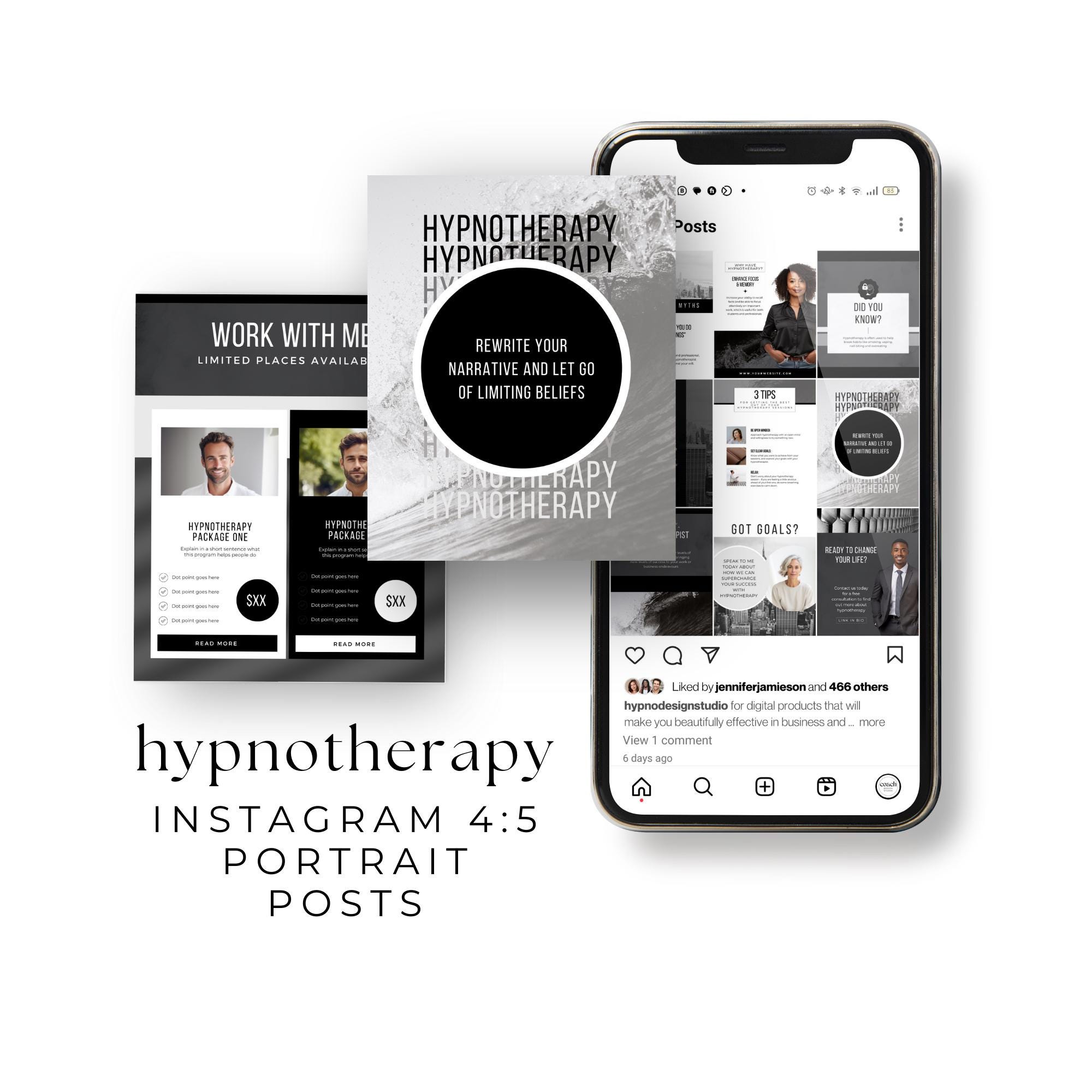 Hypnotherapy Insta Posts Canva Template Hypnotherapist Instagram IG ...