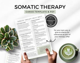 Somatic Therapy Cheat Sheet Printable Emotional Regulation Techniques Healing Exercises Trauma Therapy Resource Coping Skills Canva Template