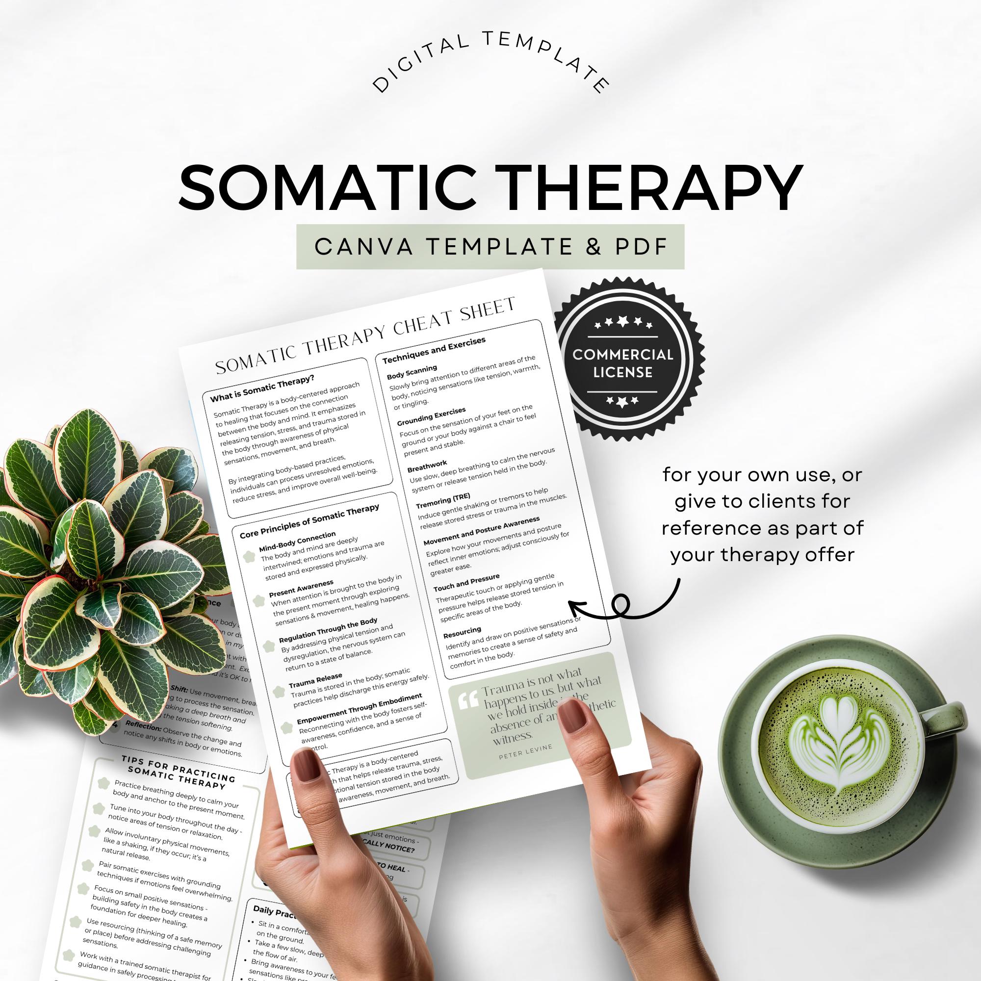 Somatic Therapy Cheat Sheet Printable Emotional Regulation Techniques ...