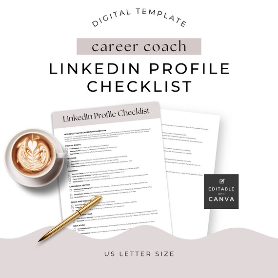 Linkedin Profile Checklist Career Coach Handout Client Freebie Canva template Professional Growth Tools Career Change Printable Editable
