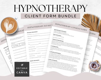 Hypnotherapy Intake Consent Form Bundle, Hypnosis onboarding packet for Hypnotherapists, Information Capture Canva Template, Customer Record