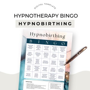 Hypnotherapist Hypnobirthing Client Freebie Hypnotherapy for Labor Sales Funnel Lead Magnet Bingo Card Canva Template Business Promotion