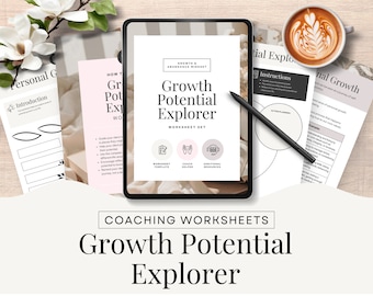 Growth Mindset Coaching Worksheet Canva template, Self Development, Coach Tools & Resources Editable Printable Canva Template, Neutral CW1