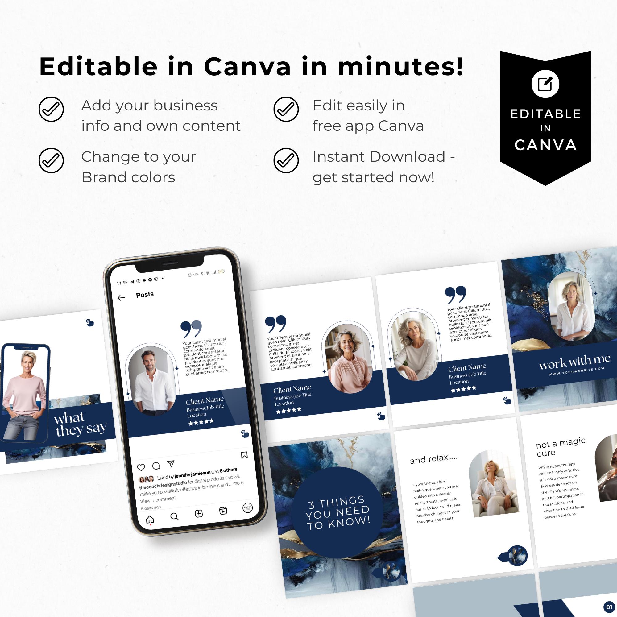 Hypnotherapist Portrait Carousel Posts, IG Engagement Editable Canva ...