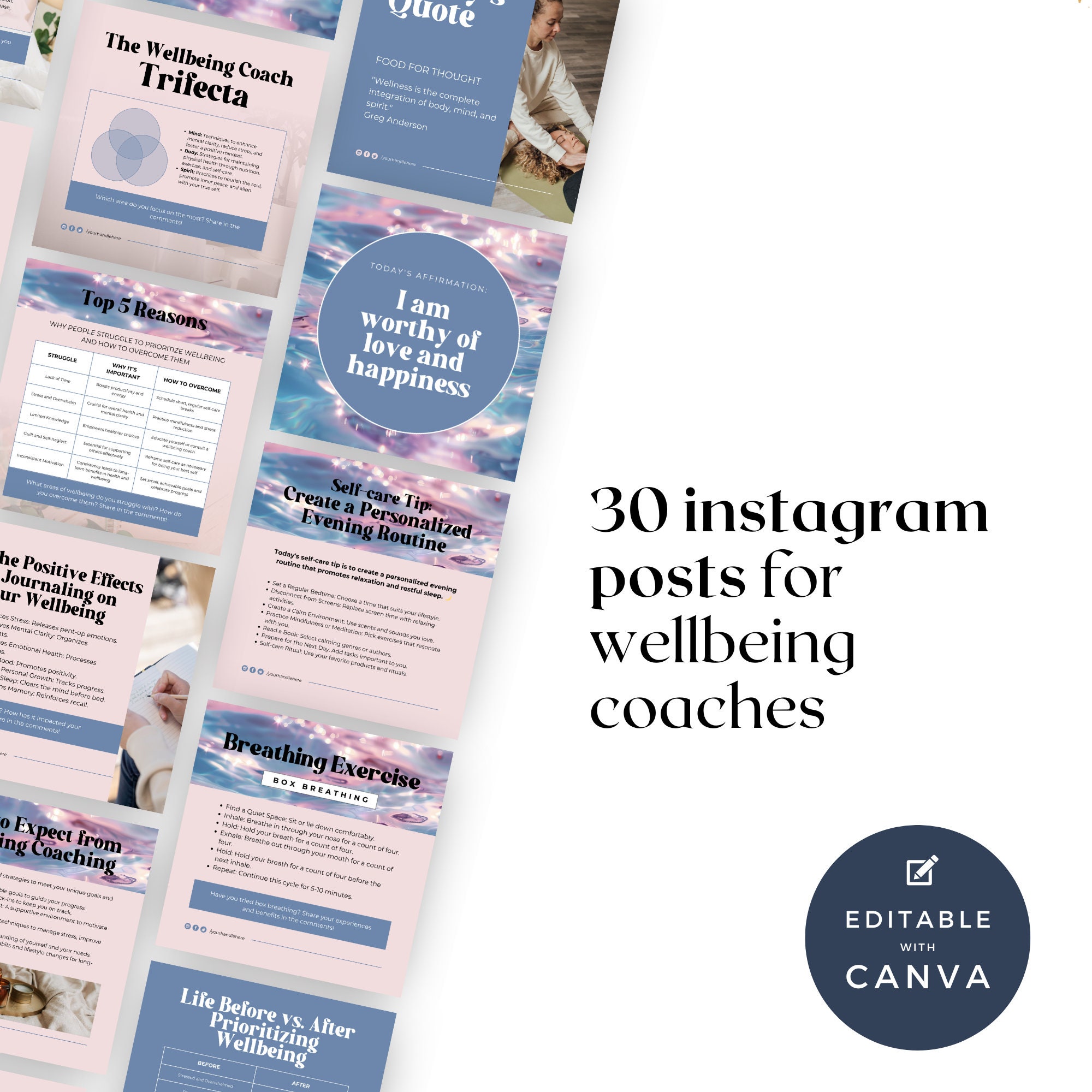 Wellbeing Coach Insta Template Canva Social Media Posts Editable Ig ...