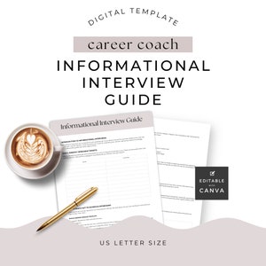 Peut inclure: Un guide imprimable pour les coachs de carrière afin d'aider leurs clients à mener des entretiens d'information. Le guide comprend des sections sur l'identification des cibles d'entrevue, la prise de contact pour planifier des entrevues et des modèles de courriels. Le guide est intitulé "Guide d'entrevue d'information" et "Format lettre US".