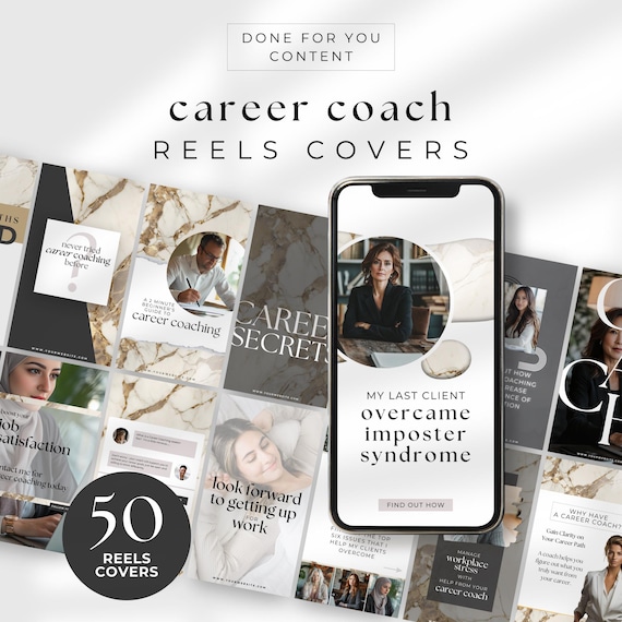 Instagram reels cover Career Coach Insta viral hooks Canva template short form video Career Strategist Job Transition Mentor Beige Aesthetic