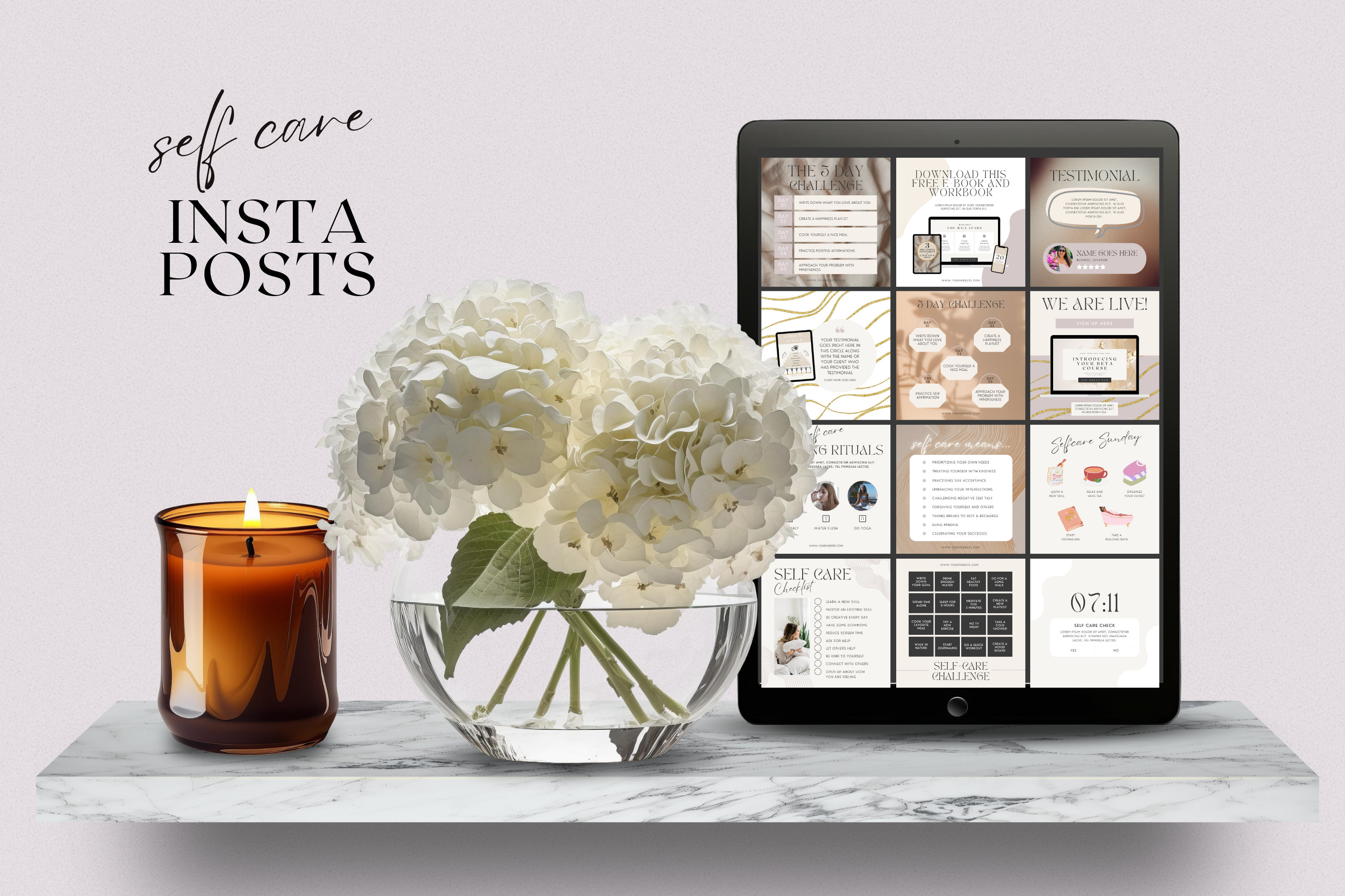 Self Care Insta Posts, Canva Template for Coaches Course Creators ...