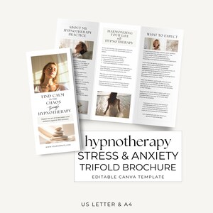 Tri Fold Leaflet Canva Template, Hypnotherapy for Stress and Anxiety, Hypnosis Brochure, Printable Hypnotherapist Flyer, US Letter A4 size