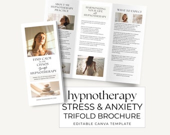Tri Fold Leaflet Canva Template, Hypnotherapy for Stress and Anxiety, Hypnosis Brochure, Printable Hypnotherapist Flyer, US Letter A4 size