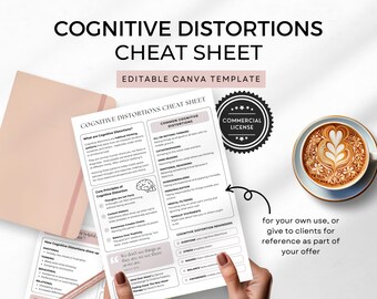 Cognitive Distortions Cheat Sheet for Coaches CBT-Informed Therapy Resource Thinking Patterns Canva Template US Letter