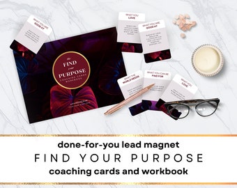 Ikigai Worksheet and Coaching Cards, Find your Purpose Bundle, Workbook, Freebie, Lead Magnet, Journal, Canva Template DIGITAL Download