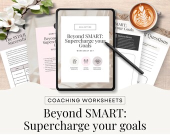 Planilha de Metas Inteligentes, modelo Canva, Turbine seu Sucesso, modelo de desenvolvimento de metas de PNL, ferramentas e recursos de coaching de vida, CW1 editável