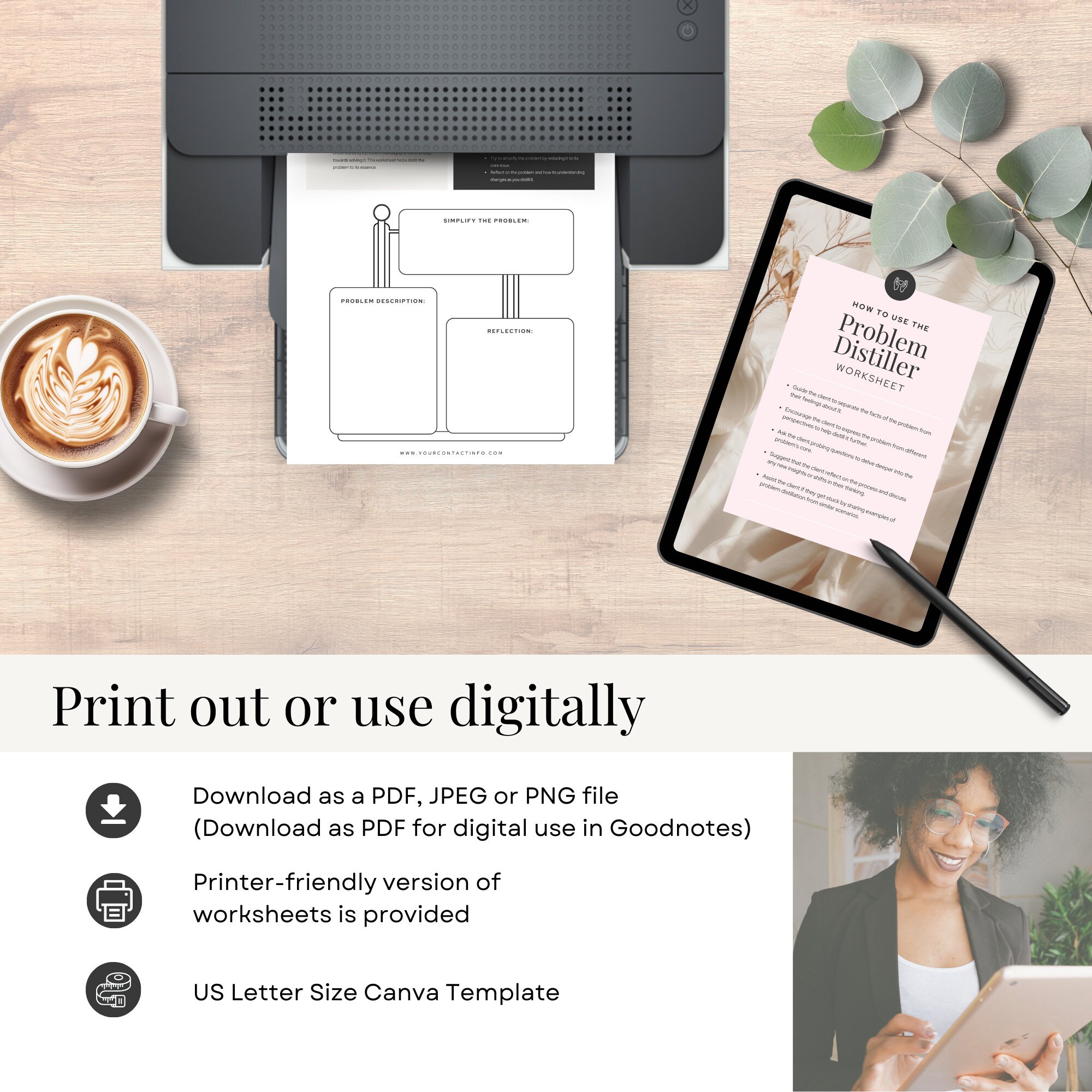 Problem Statement Worksheet Template Canva Problem Distiller Worksheet Canva Template, Decision Making Analysis ...