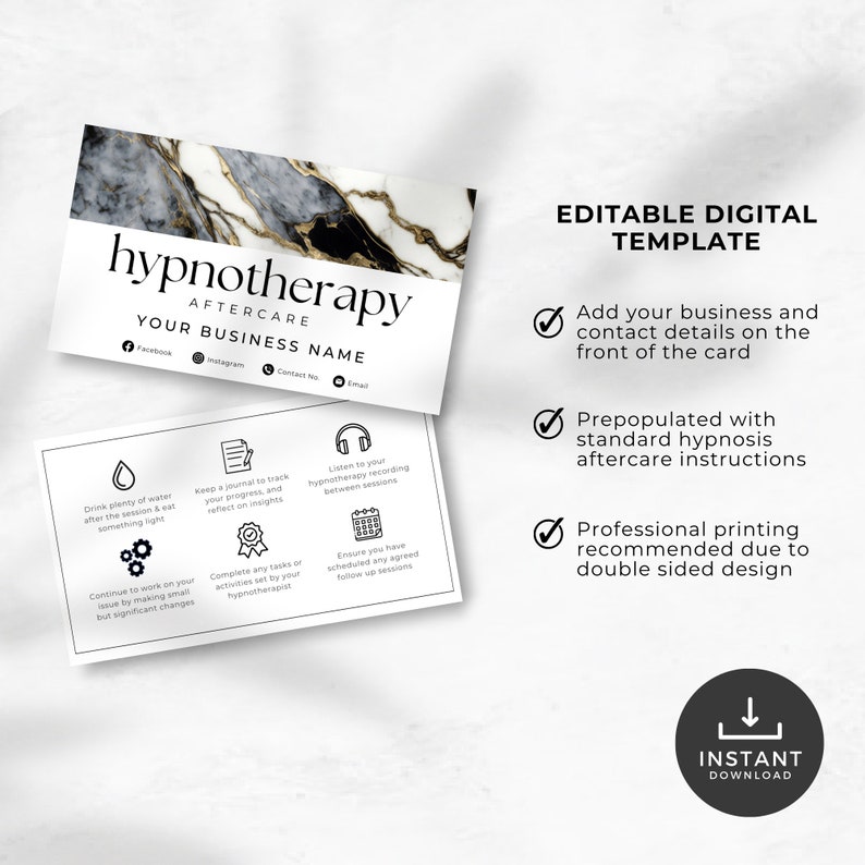 Hypnotherapy Aftercare Card for Clients, Post Hypnosis Session