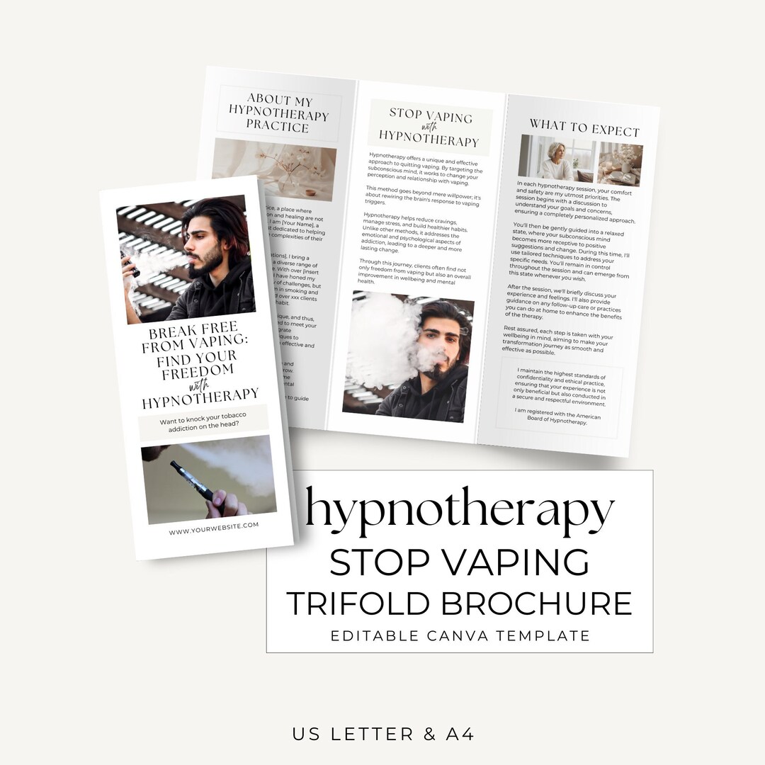 Stop Vaping Hypnotherapy Tri Fold Leaflet Canva Template, Hypnotherapist  Brochure Vape Addiction, Customer Flyer Printable, Digital Download