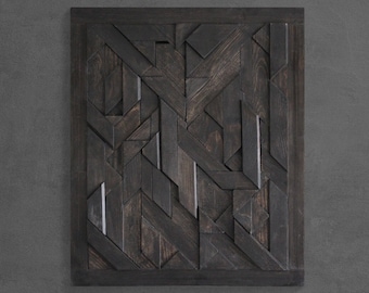 Schwarze geometrische Holz Wandkunst: 3D modernes rustikales Dekor